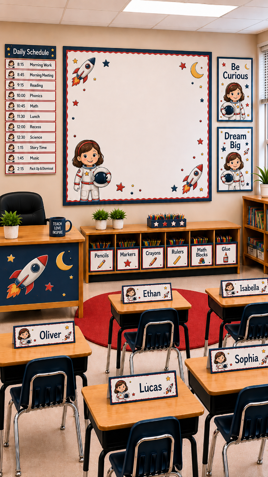 Finished classroom with space explorer decor