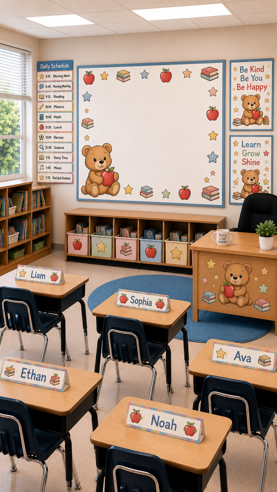 Finished classroom with teddy bear decor