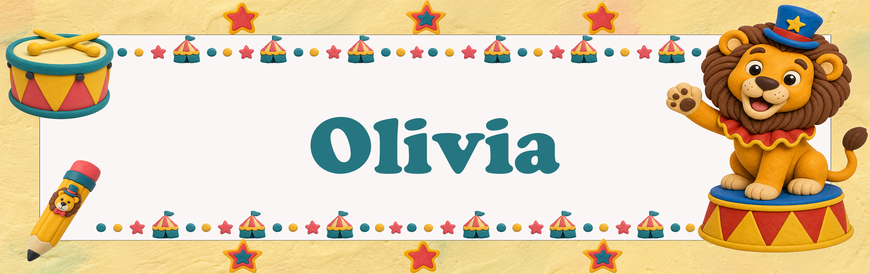 Circus Lion student name plate for Olivia