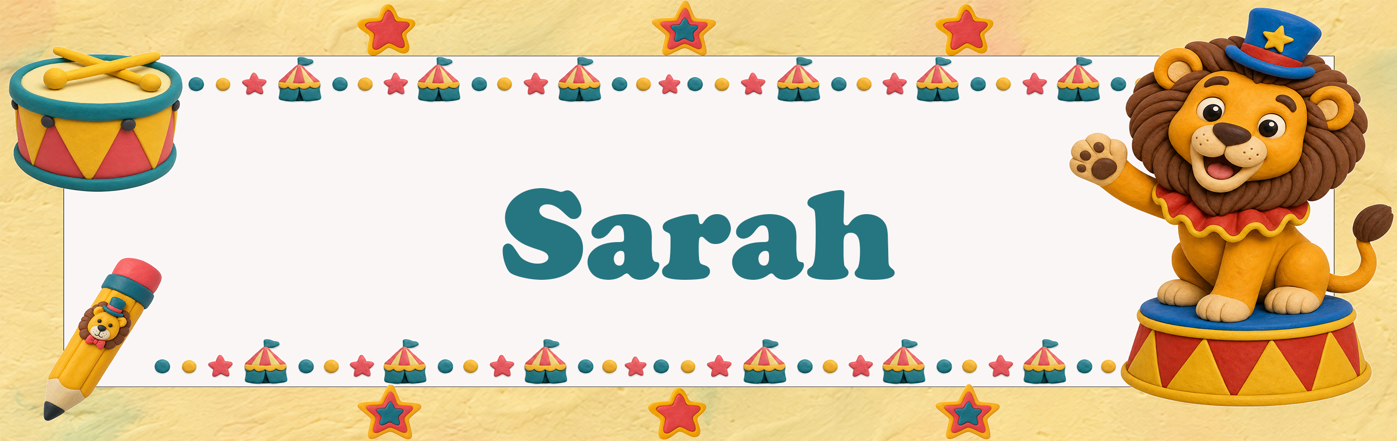 Circus Lion student name plate for Sarah
