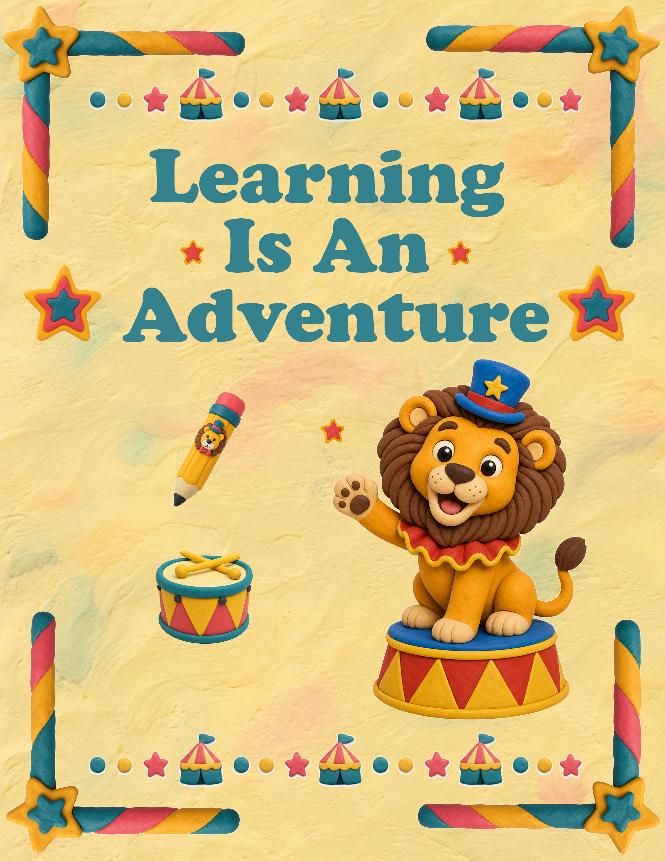 Circus Lion learning is an adventure poster